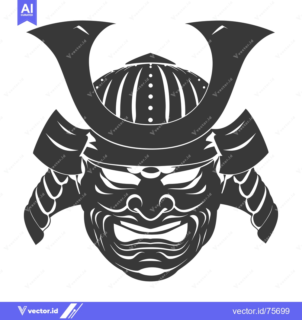 Premium Vector dari Black and White Illustration of a Samurai Helmet and Mask