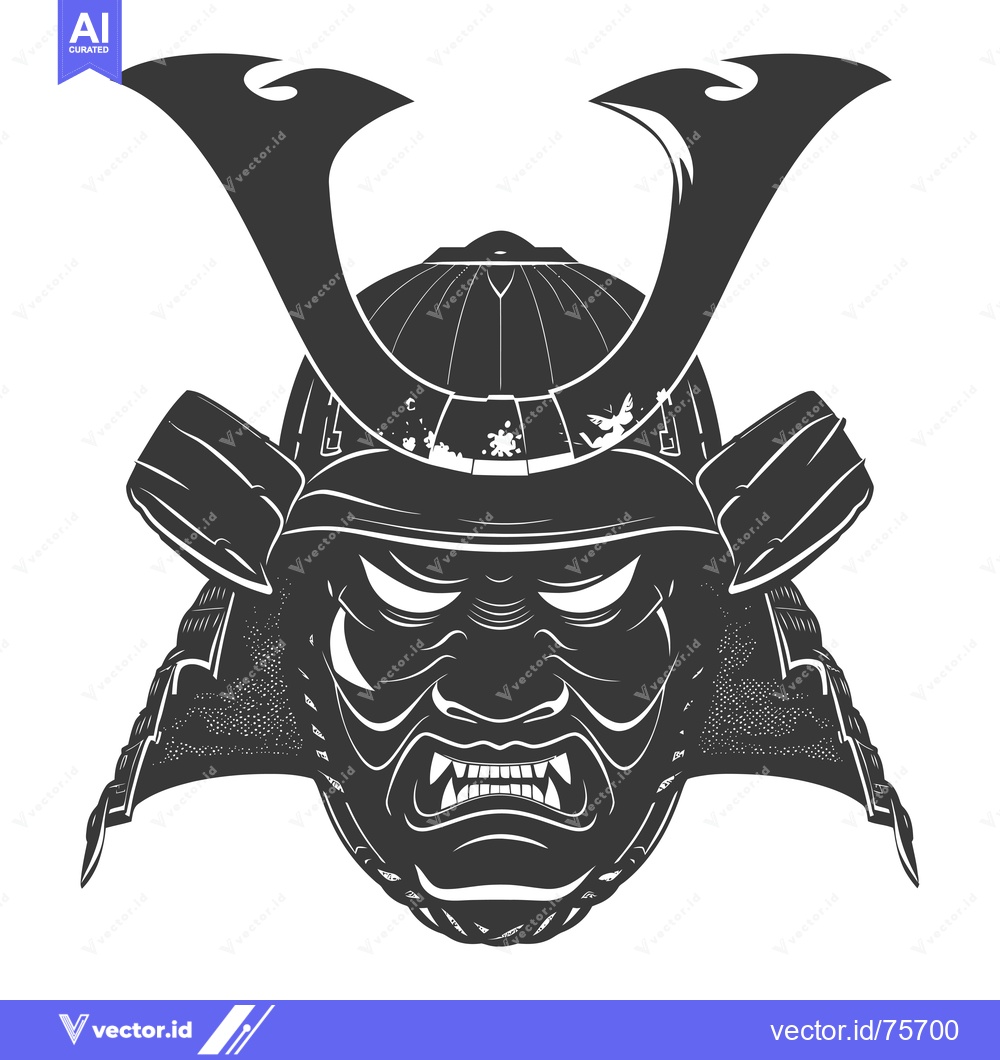 Premium Vector dari A Black and White Illustration of a Samurai Warrior's Mask and Helmet