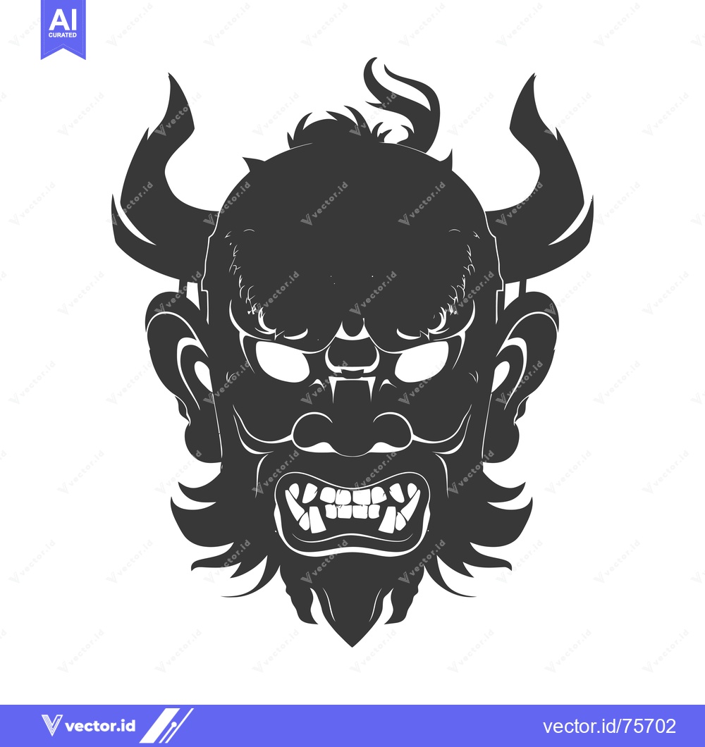 Premium Vector of Black and White Silhouette of a Demon Mask with Horns