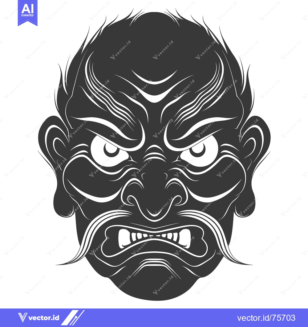 Premium Vector dari Black and White Illustration of an Angry Demon Mask