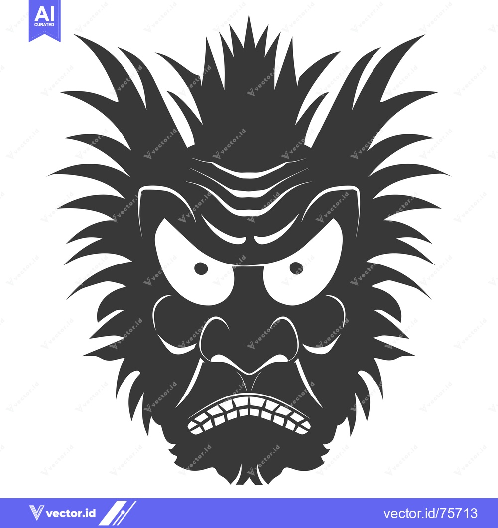 Premium Vector of Black and White Illustration of an Angry Monster Face