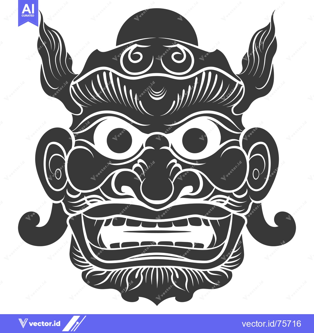 Premium Vector dari Detailed Black and White Illustration of a Traditional Asian Mask with