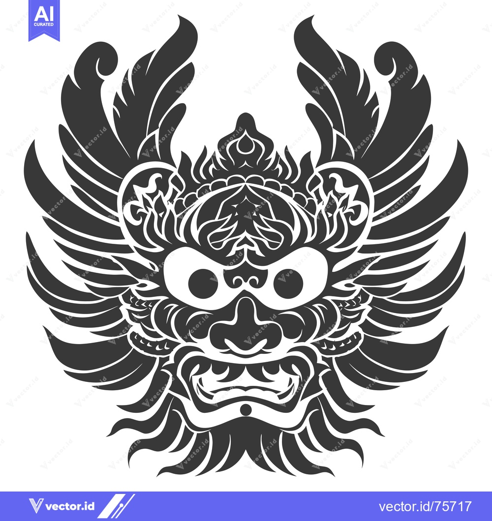 Premium Vector dari Black and White Illustration of a Stylized Dragon Head with Wings