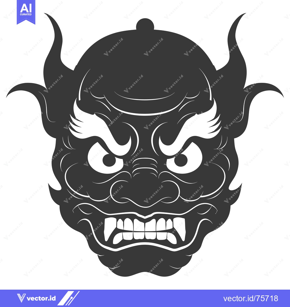 Premium Vector dari Illustration of a Japanese Demon Mask with Fangs and Horns
