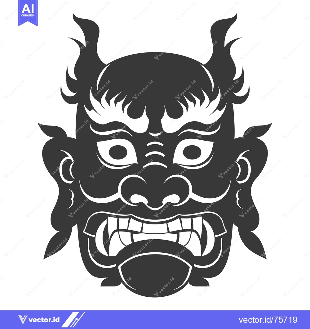 Premium Vector of A Black and White Illustration of a Japanese Oni Mask