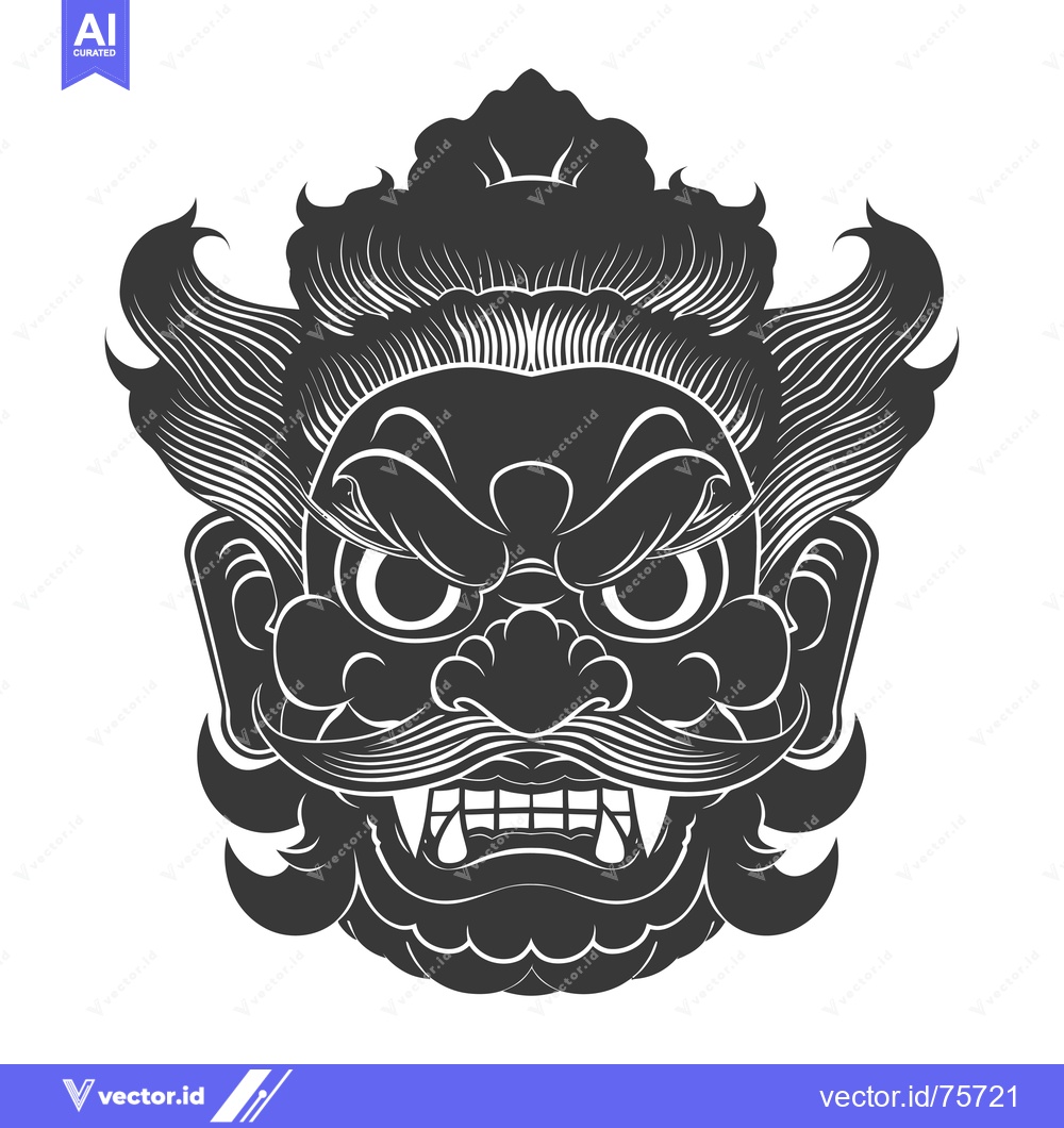 Premium Vector dari Black and White Illustration of a Ferocious Creature's Face