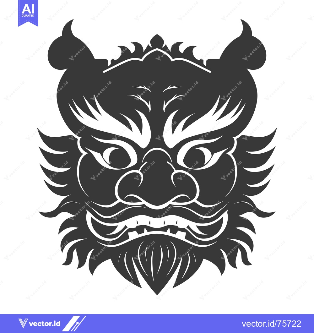 Premium Vector dari Black and White Illustration of a Dragon's Face with Horns