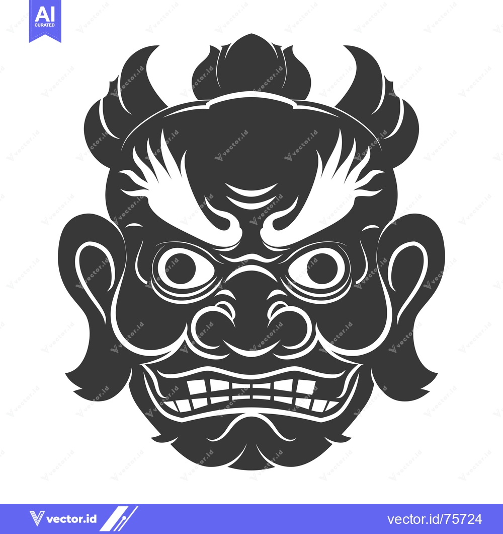 Premium Vector of Black and White Illustration of a Japanese Oni Mask
