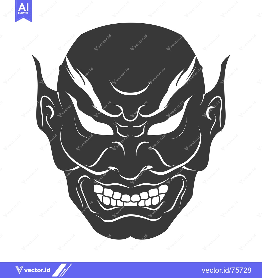 Premium Vector dari Black and White Illustration of a Japanese Oni Mask