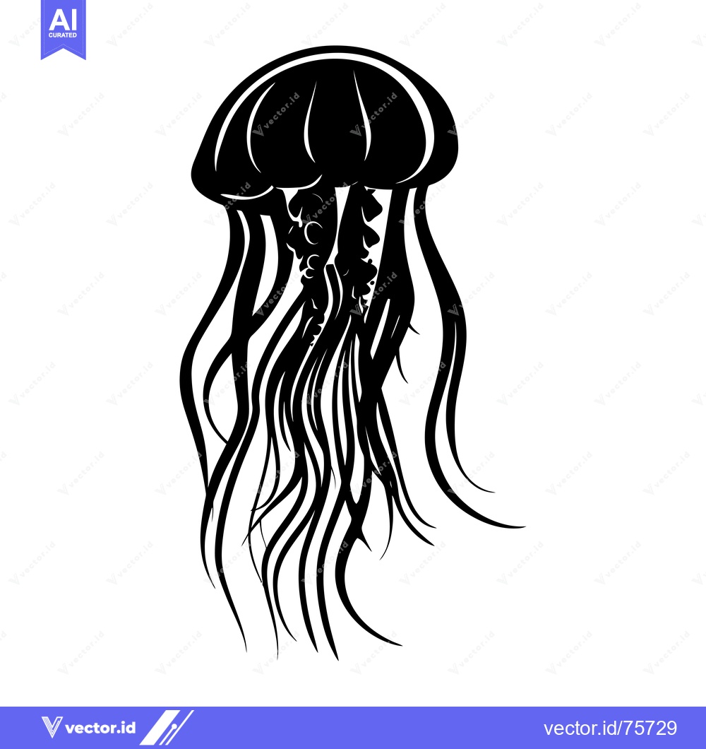 Premium Vector of Black and White Silhouette of a Jellyfish