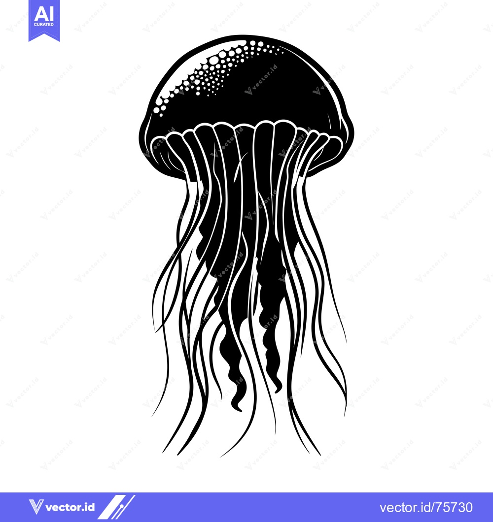 Premium Vector dari Black and White Illustration of a Jellyfish with Tentacles