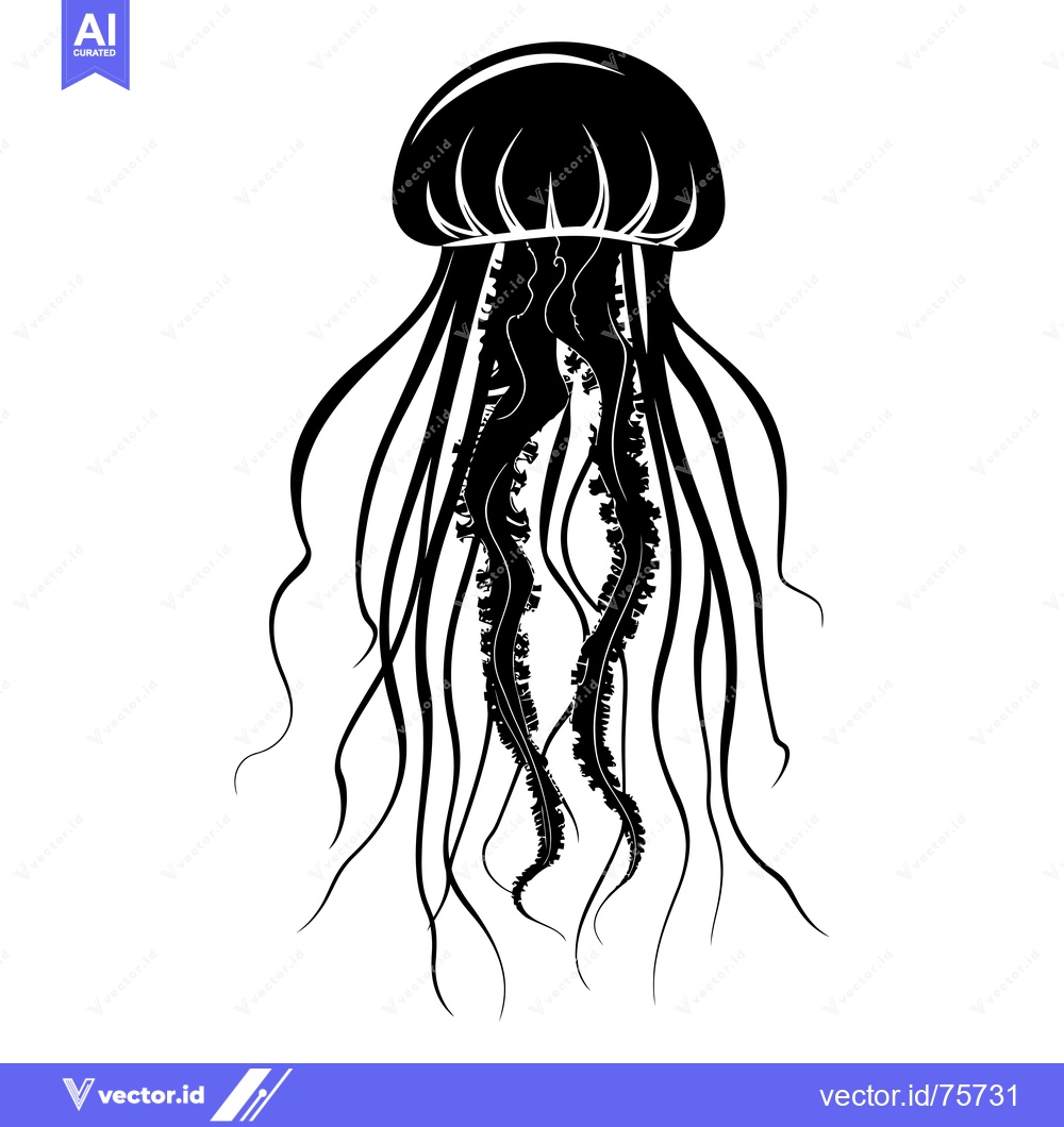 Premium Vector dari Black and White Stylized Illustration of a Jellyfish