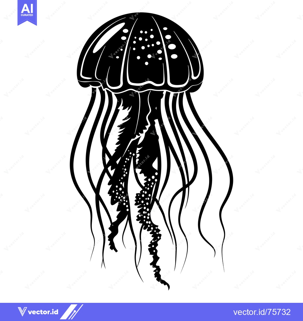 Premium Vector of Black and White Silhouette of a Jellyfish with Tentacles
