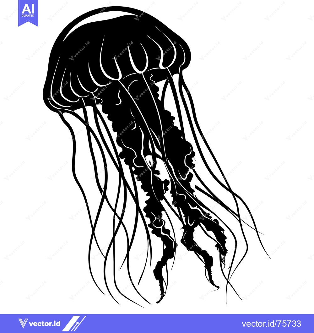 Premium Vector dari Black and White Silhouette of a Jellyfish with Tentacles