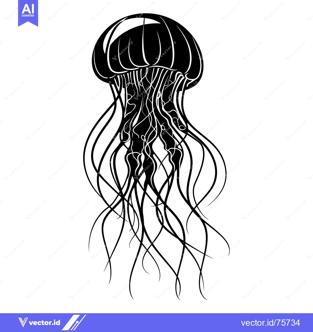 Premium Vector dari Black and White Illustration of a Jellyfish with Intricate Tentacles