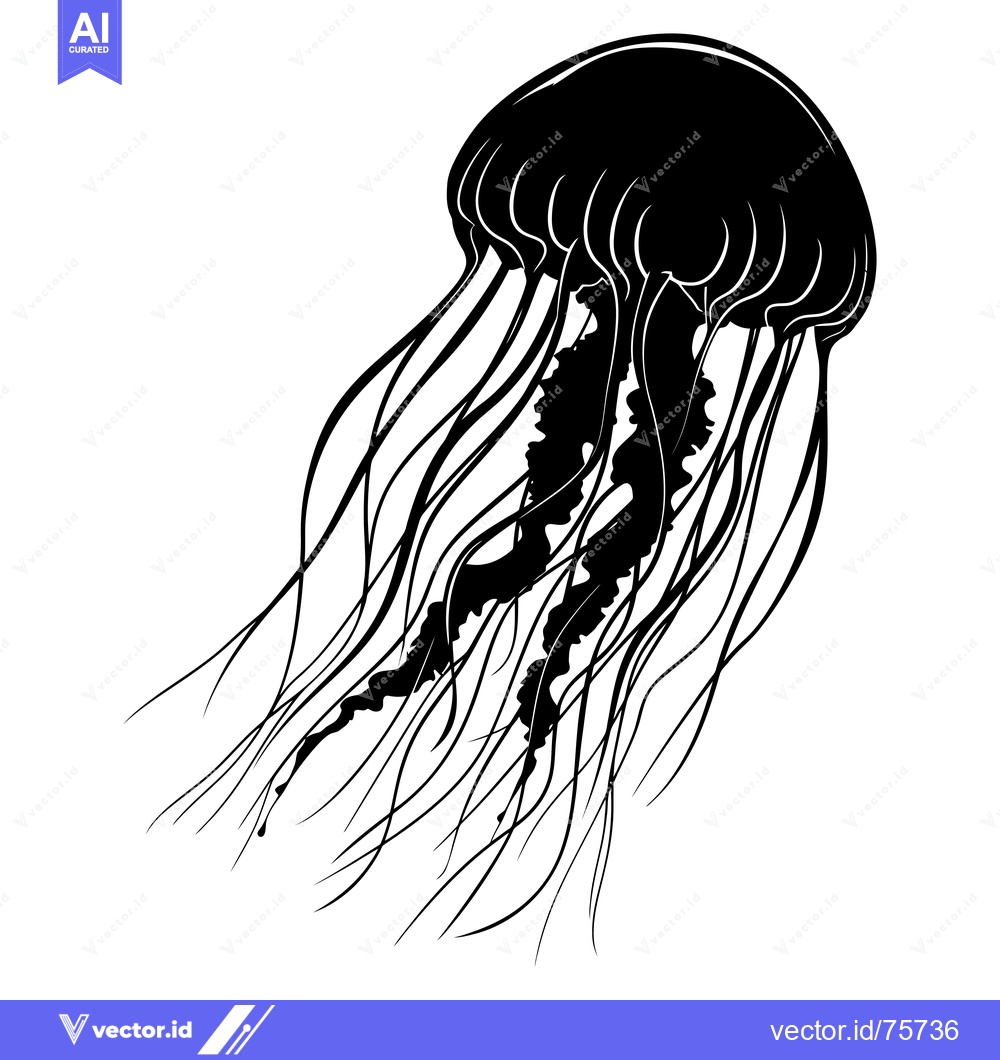 Premium Vector dari Black and White Silhouette of a Jellyfish
