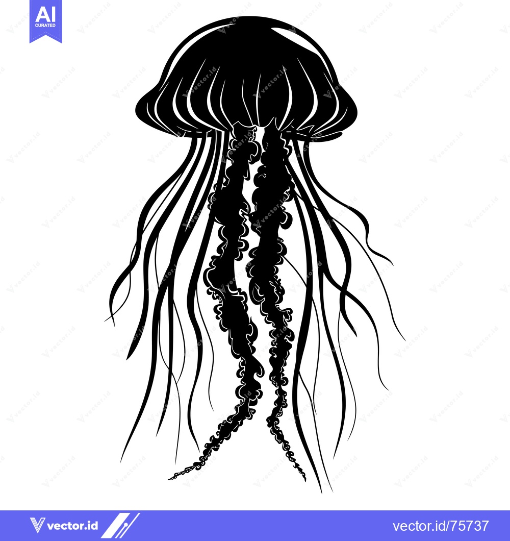 Premium Vector dari Black and White Silhouette of a Jellyfish