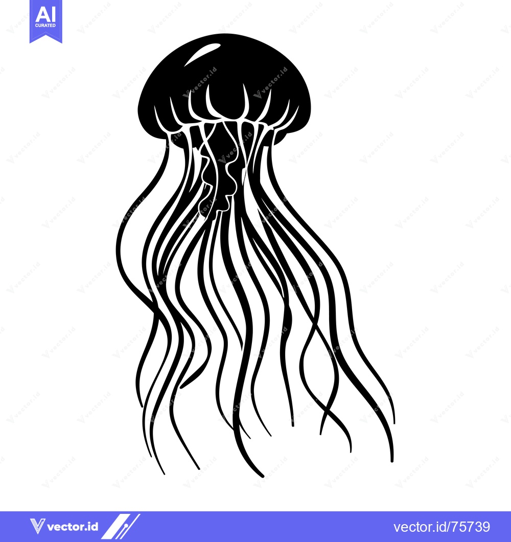 Premium Vector dari Black and White Silhouette of a Jellyfish with Flowing Tentacles