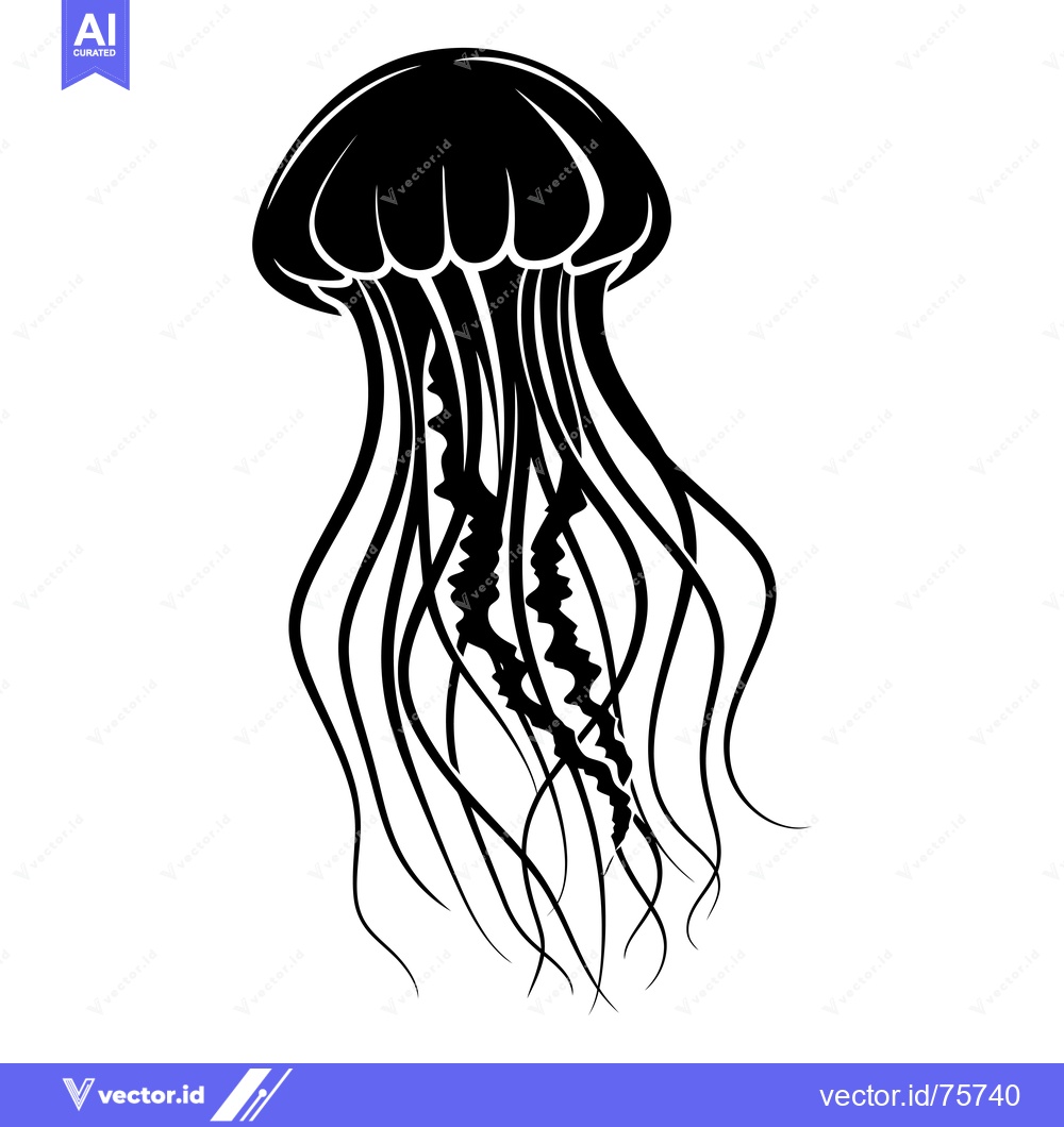 Premium Vector dari Black and White Silhouette of a Jellyfish