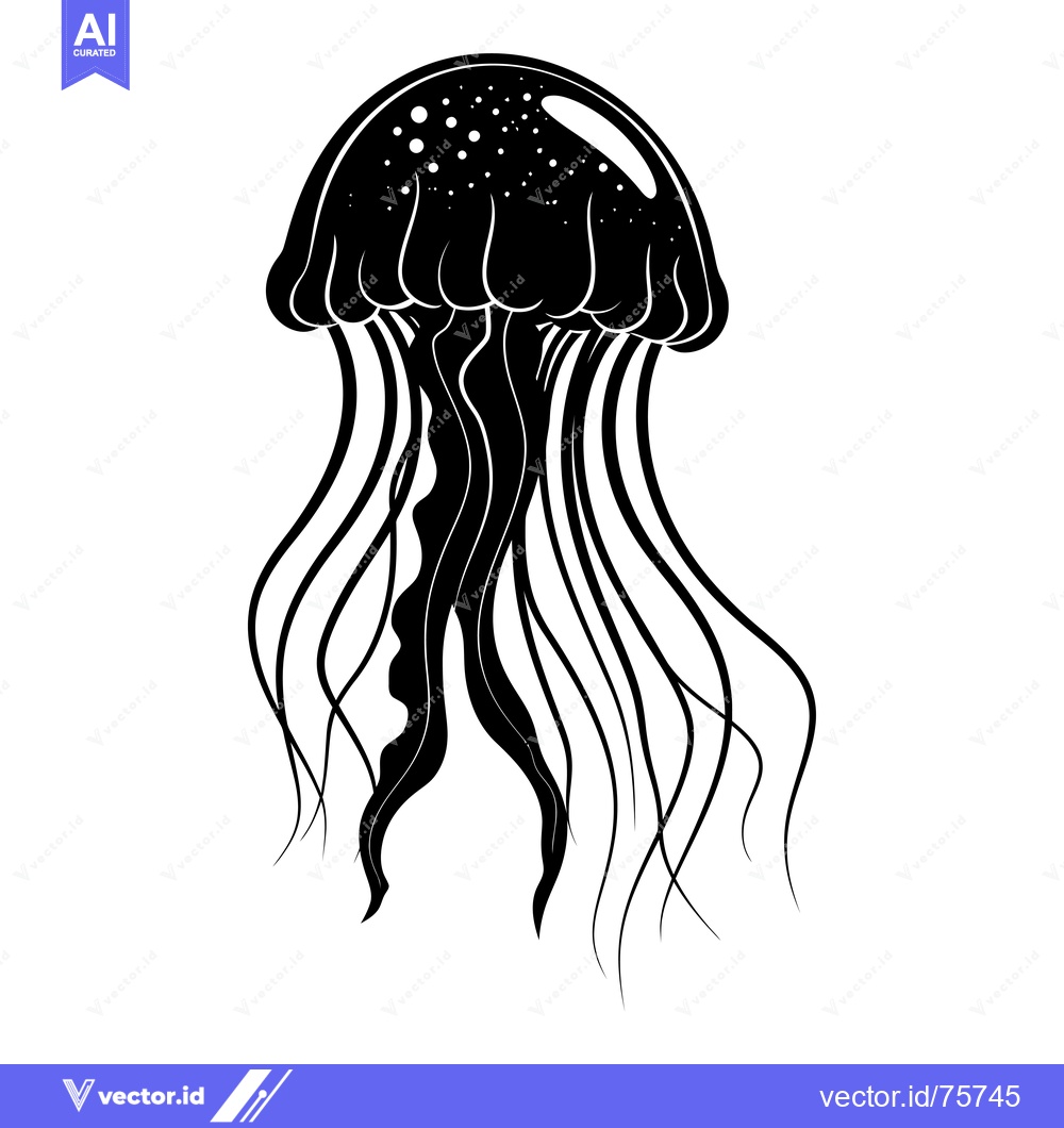 Premium Vector dari Black and White Silhouette of a Jellyfish with Tentacles