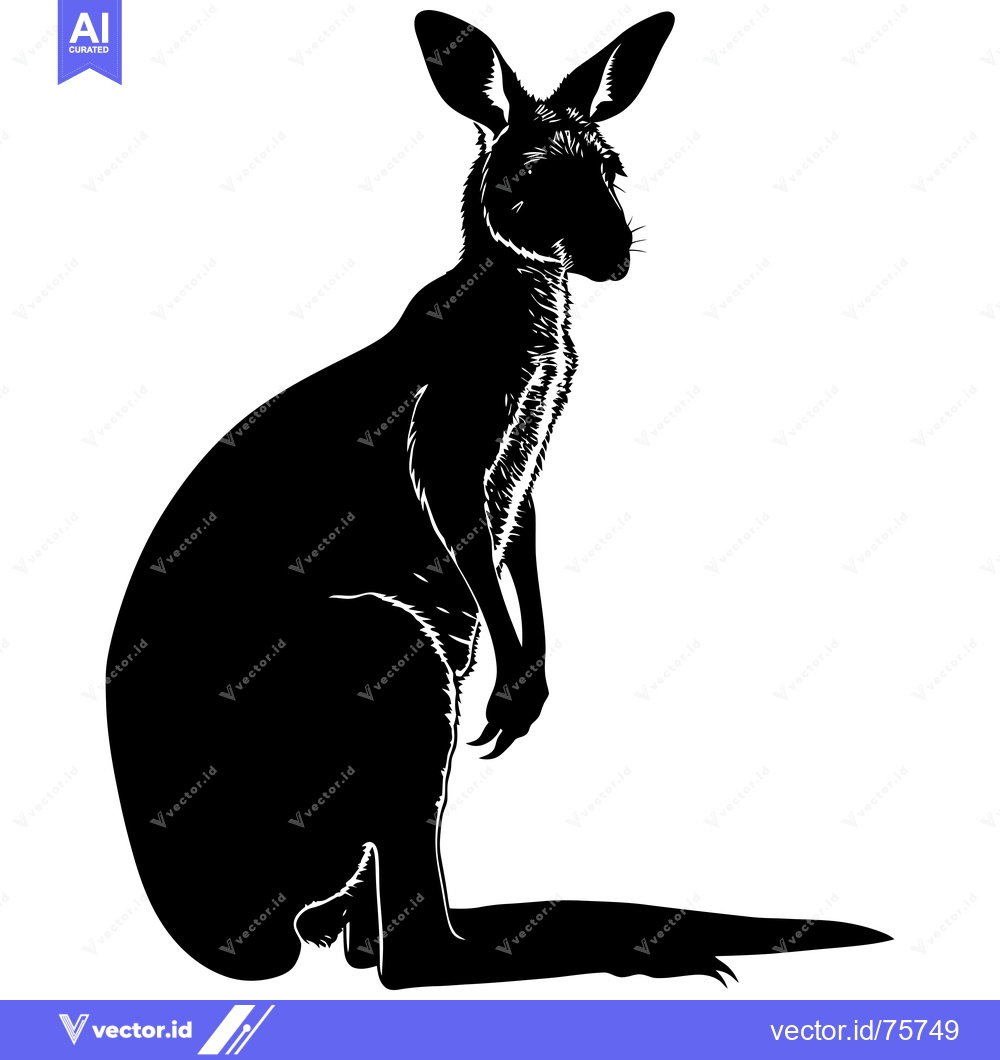Premium Vector dari Black and White Silhouette of a Kangaroo Standing