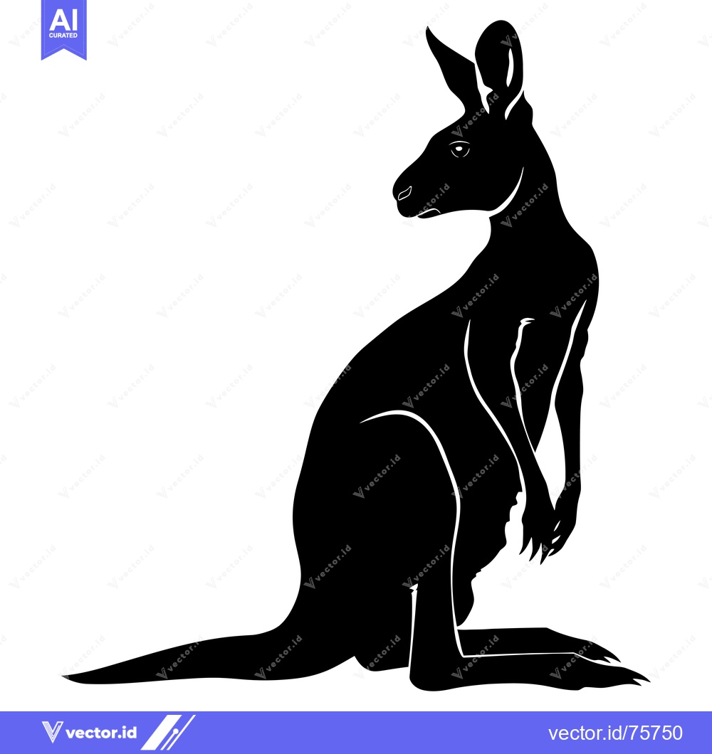 Premium Vector of Black and White Silhouette of a Standing Kangaroo