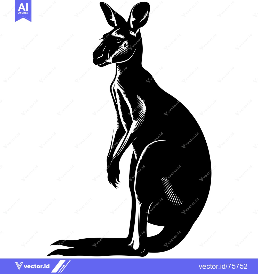 Premium Vector of Black and White Illustration of a Standing Kangaroo