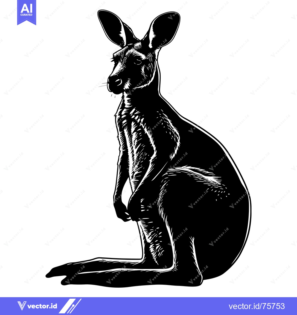 Premium Vector of Black and White Silhouette of a Kangaroo Sitting
