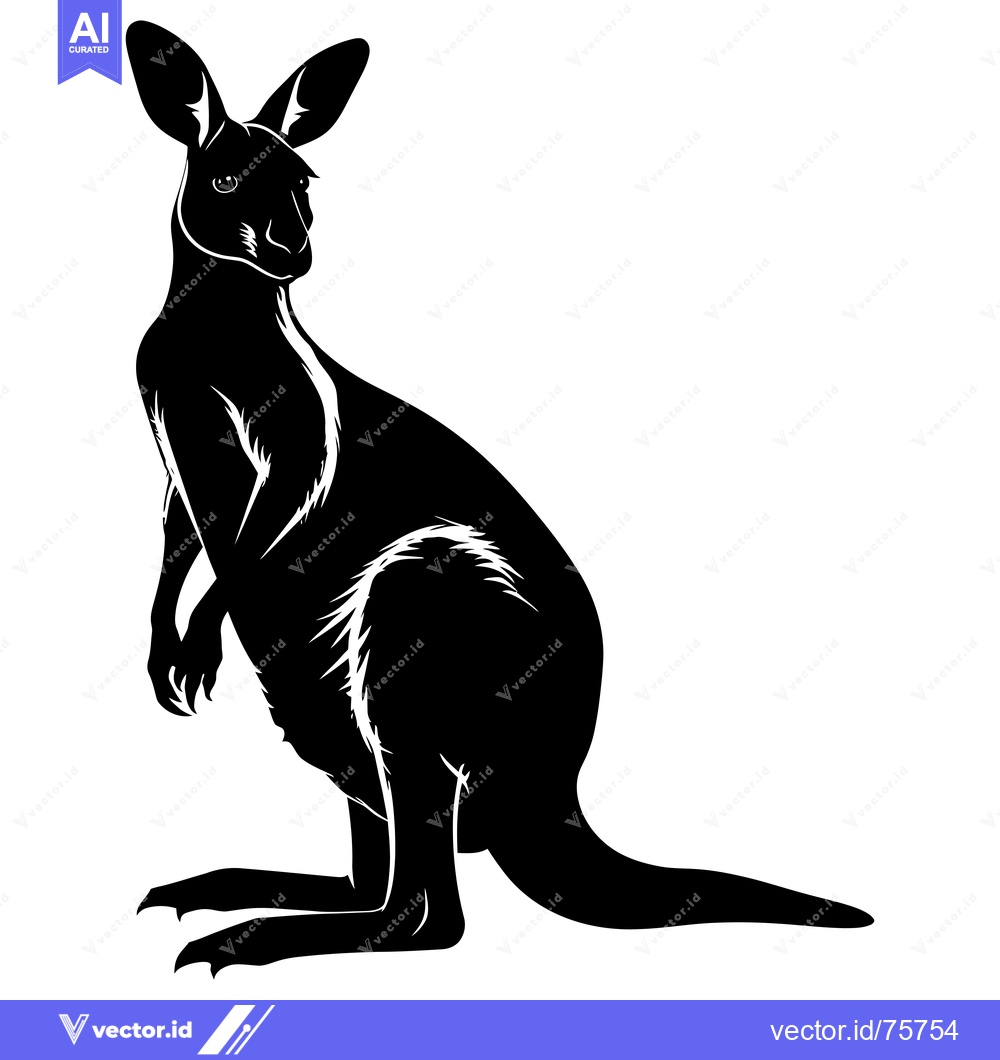 Premium Vector dari Black and White Silhouette of a Standing Kangaroo