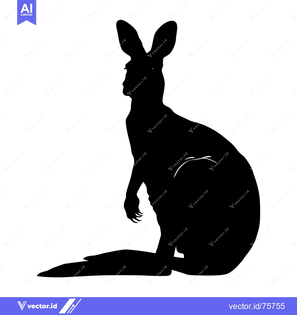 Premium Vector of Black and White Silhouette of a Sitting Kangaroo