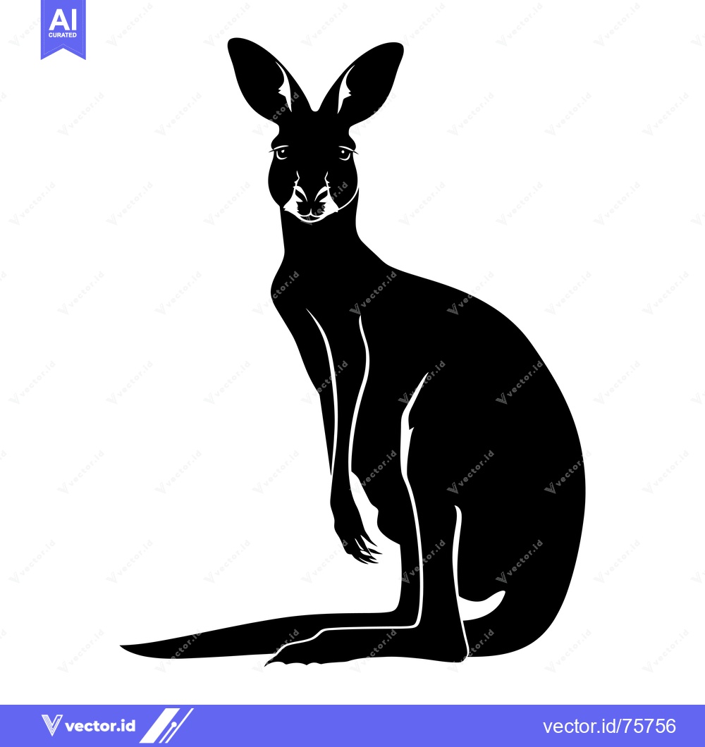 Premium Vector of Black and white silhouette of a kangaroo sitting on its haunches