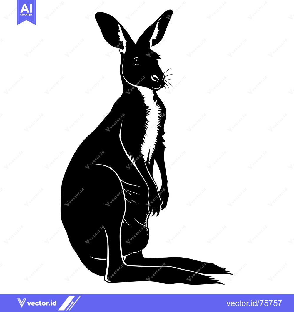 Premium Vector dari Black and White Silhouette of a Kangaroo Standing on its Hind Legs