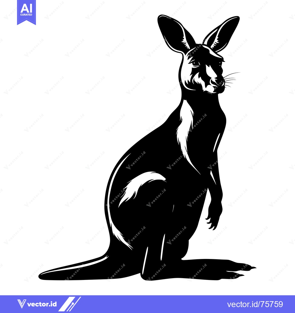 Premium Vector dari Black and White Silhouette of a Sitting Kangaroo