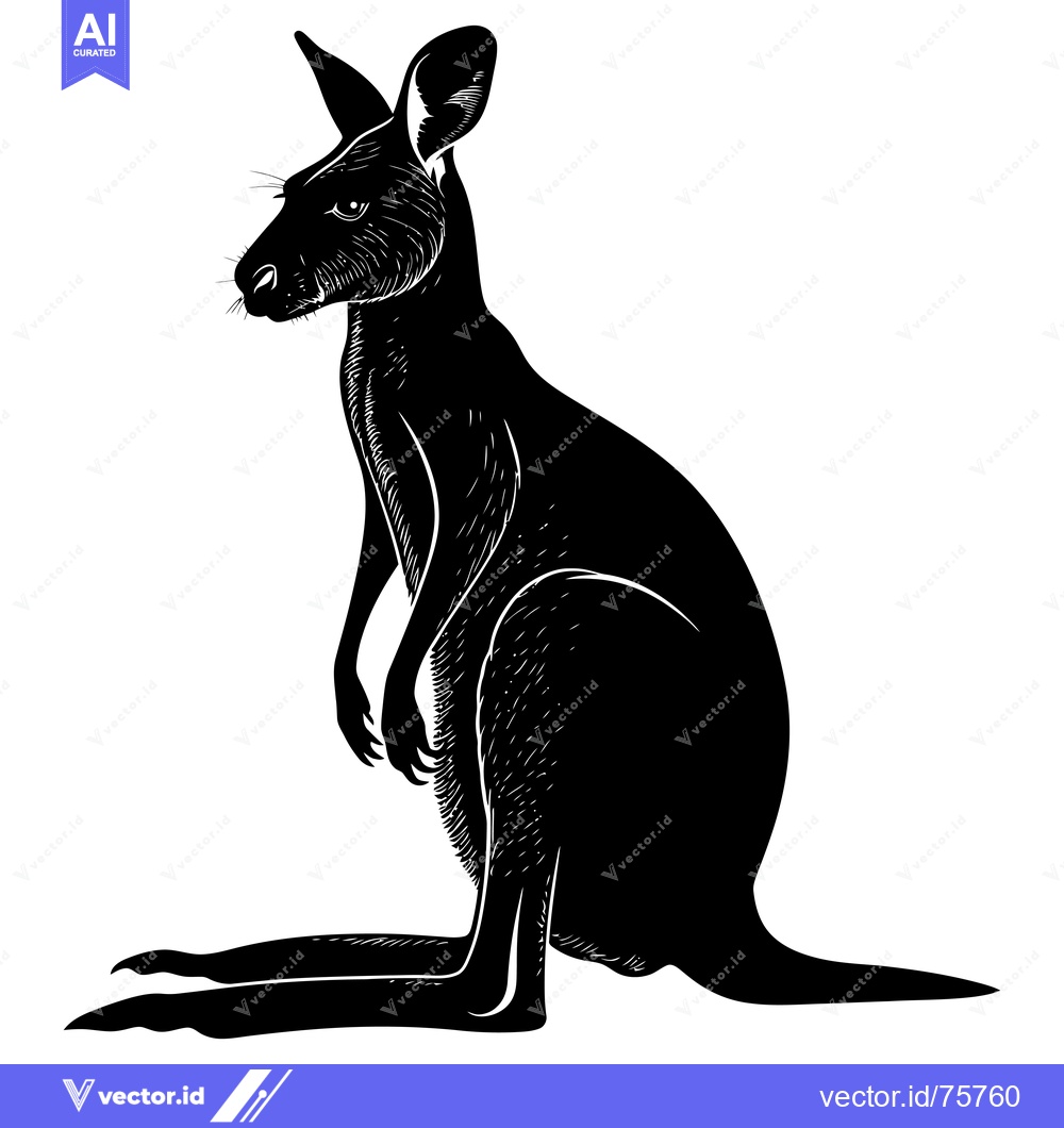Premium Vector dari Black and White Silhouette of a Sitting Kangaroo