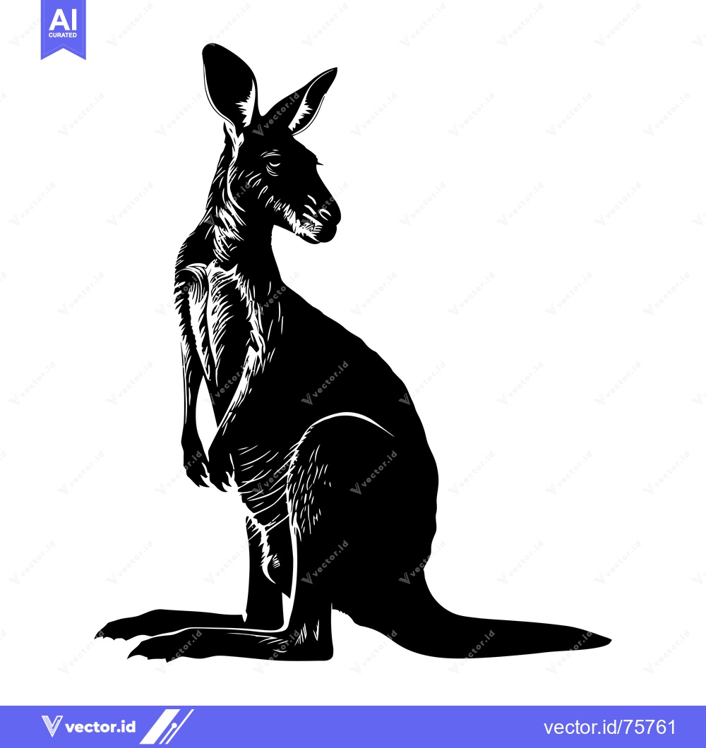Premium Vector dari Black and White Silhouette of a Standing Kangaroo