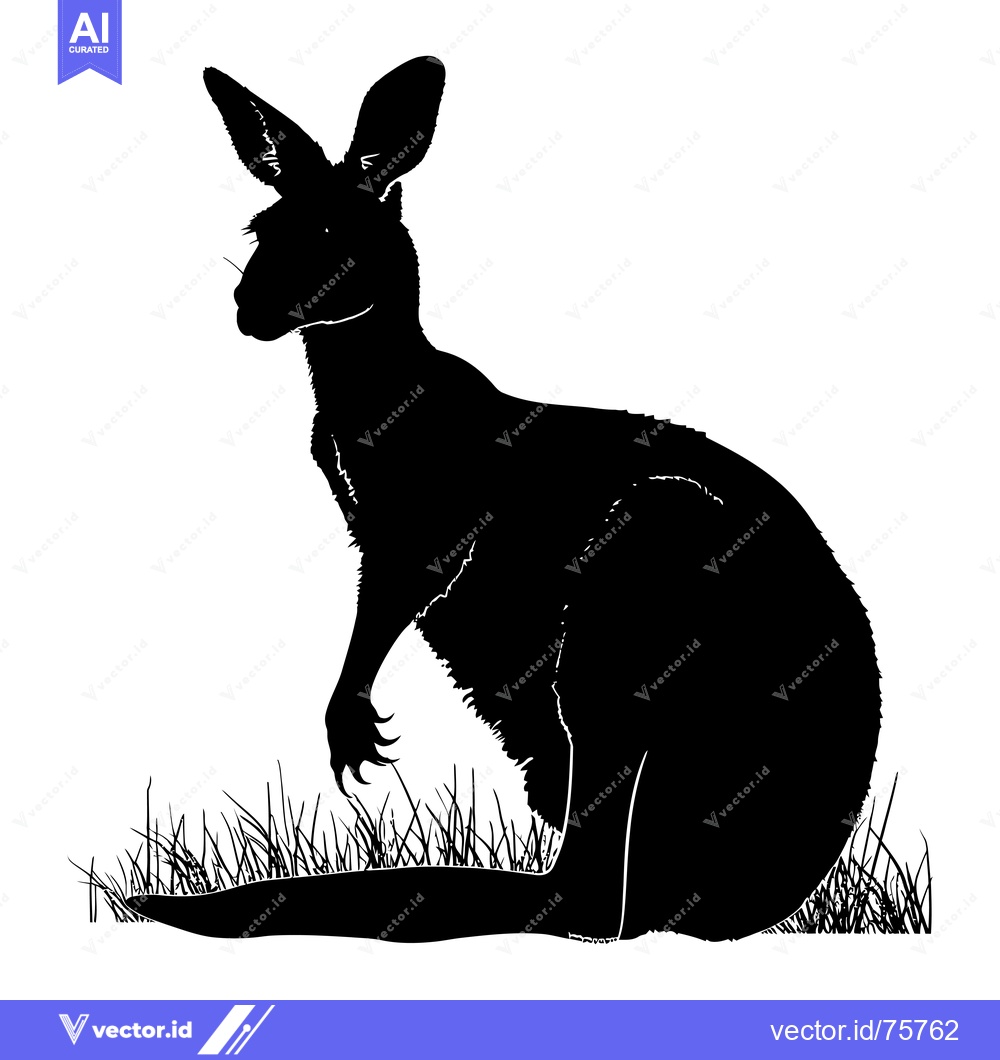 Premium Vector of Black Silhouette of a Kangaroo in Grass