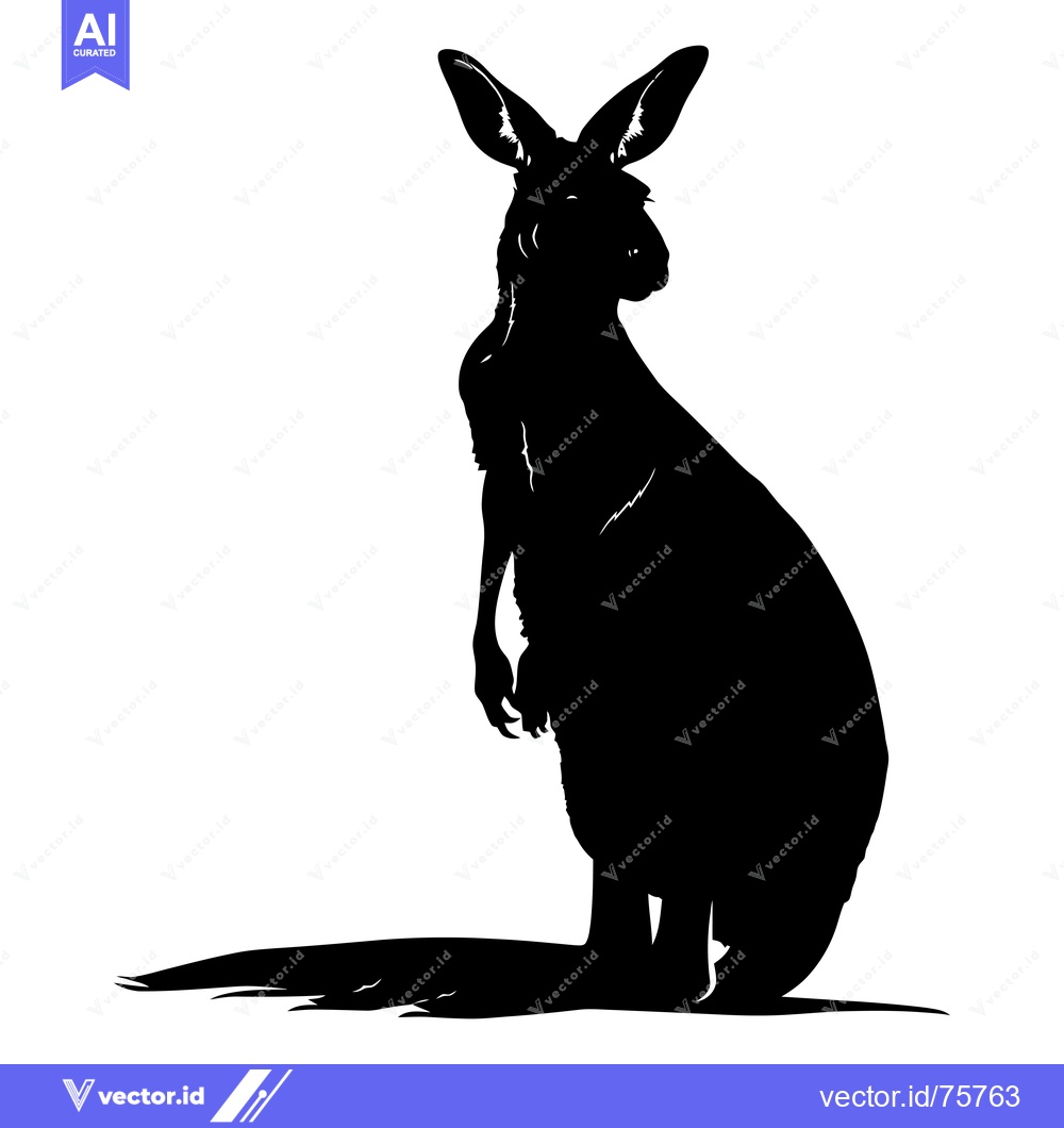 Premium Vector dari Black and White Silhouette of a Kangaroo Standing on White Background