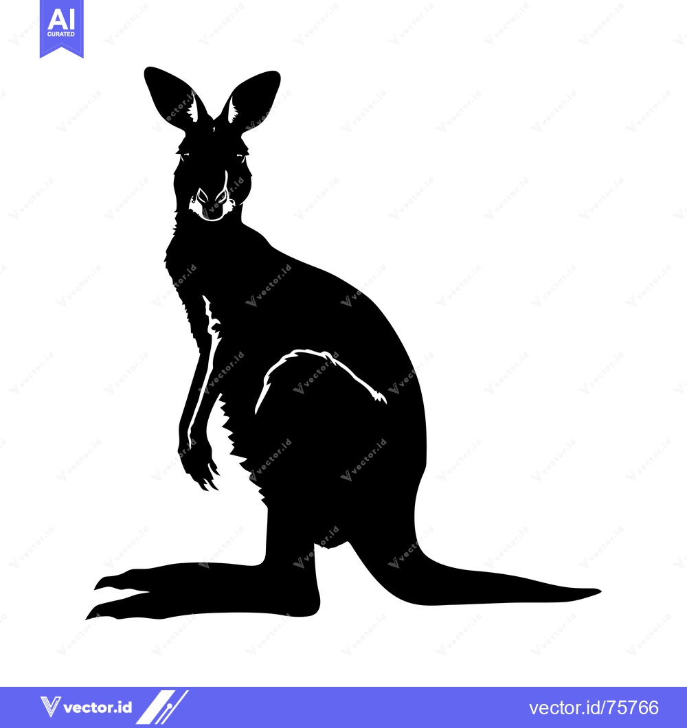 Premium Vector dari Black and White Silhouette of a Kangaroo Standing Tall