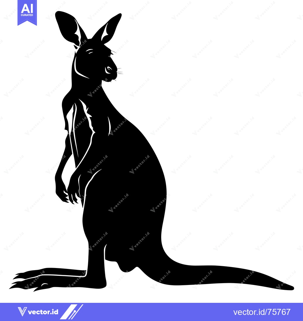 Premium Vector dari Black and White Silhouette of a Standing Kangaroo