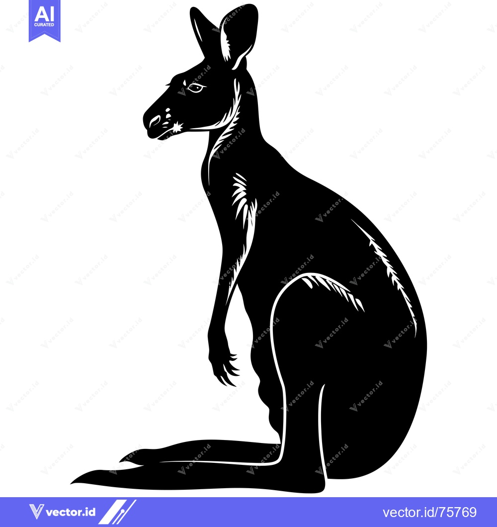 Premium Vector dari Black and White Silhouette of a Sitting Kangaroo