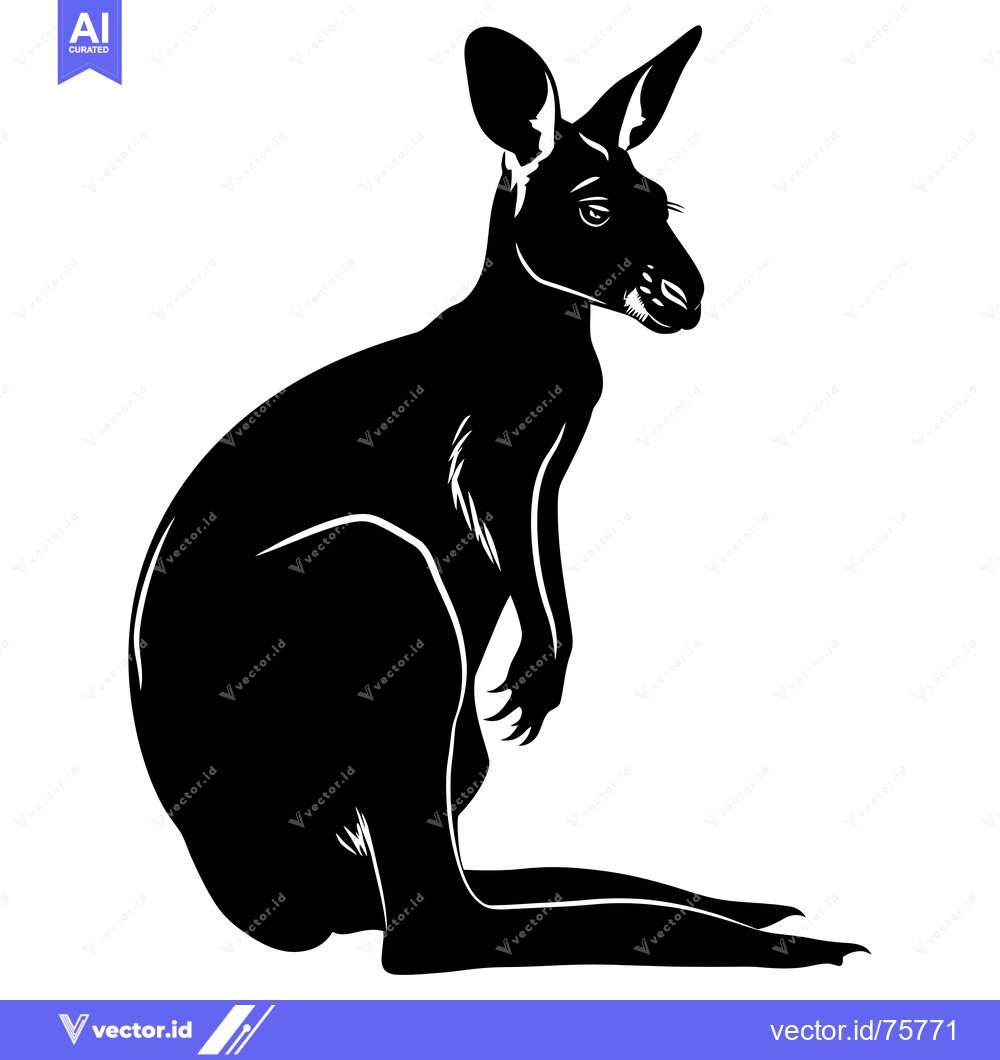 Premium Vector dari Black and White Silhouette of a Sitting Kangaroo