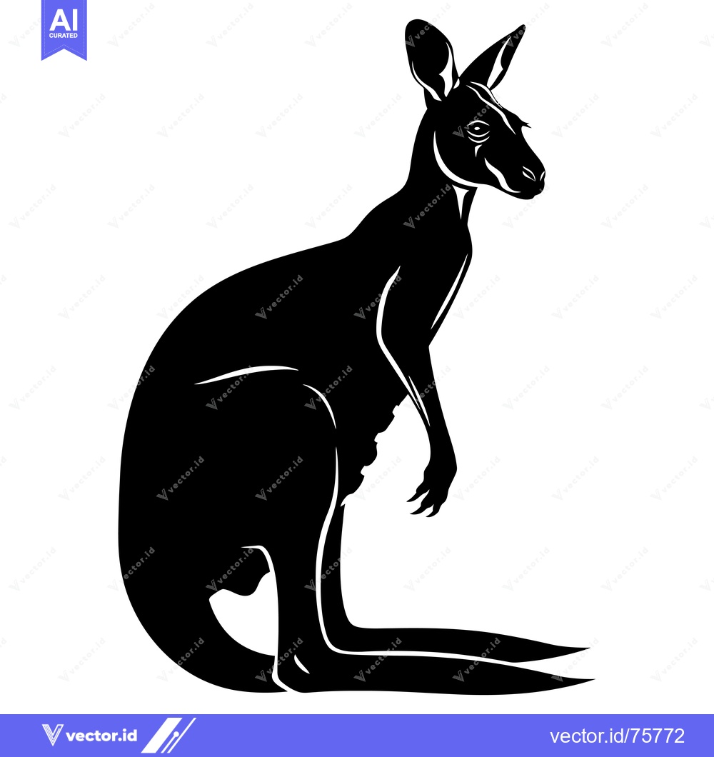Premium Vector dari Black and White Silhouette of a Kangaroo Standing