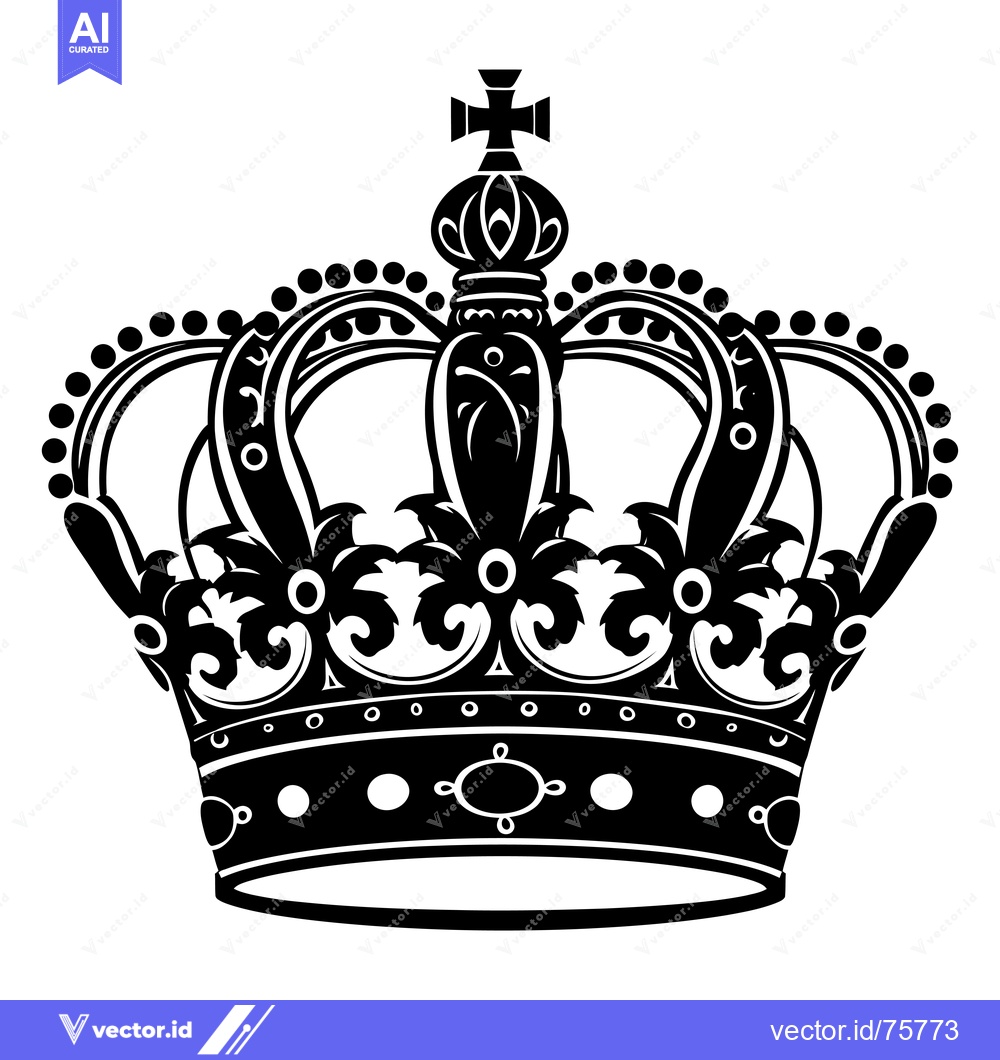 Premium Vector dari Ornate Black and White Crown with Cross