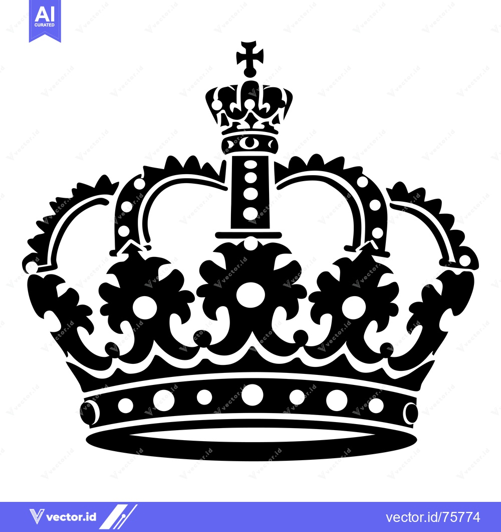 Premium Vector of Black and White Illustration of a Crown with a Cross on Top