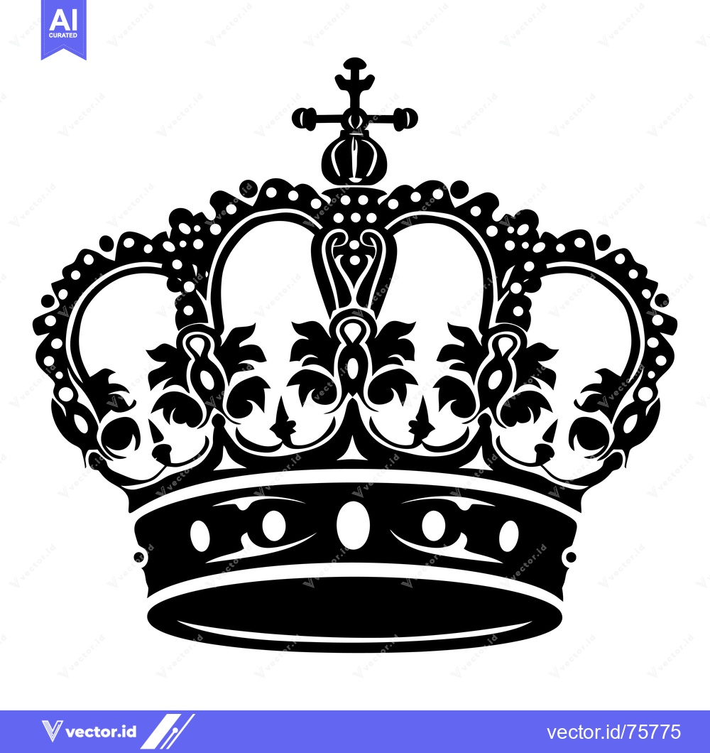 Premium Vector of Black and White Illustration of a Royal Crown with Ornate Detail