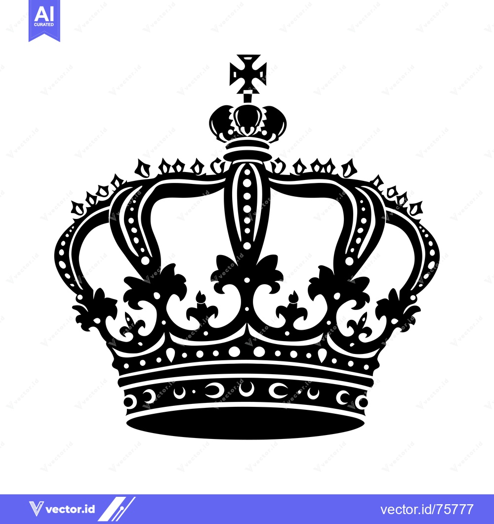 Premium Vector of Ornate Black and White Crown with Cross