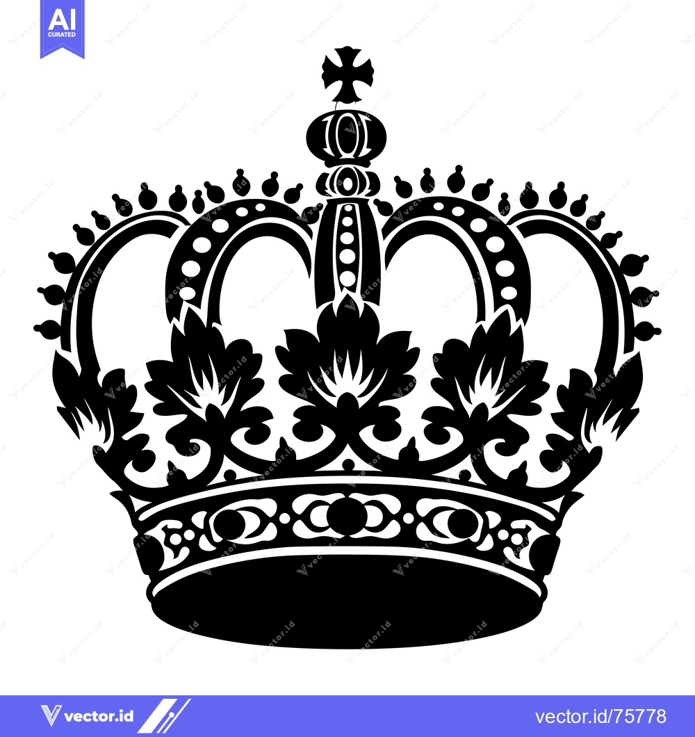Premium Vector dari Ornate Black and White King's Crown with Cross