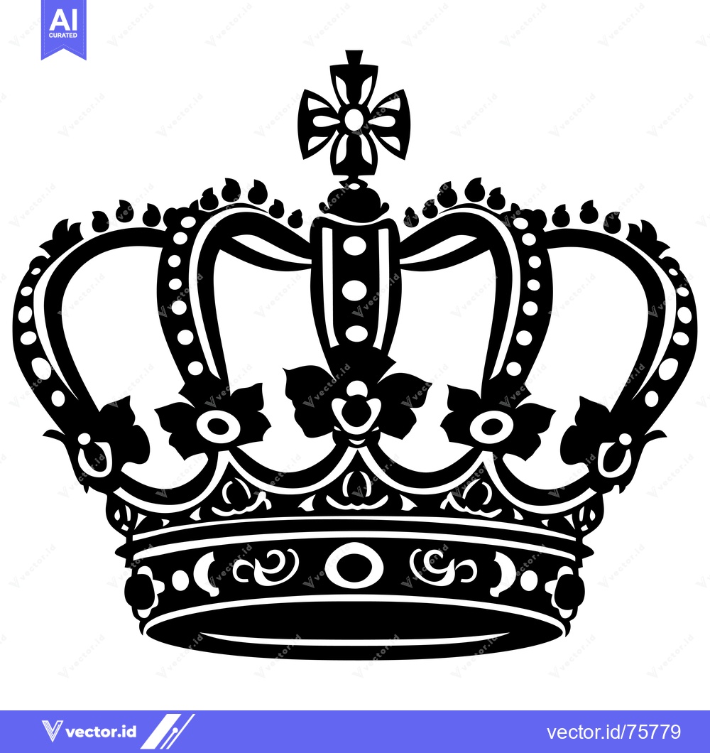 Premium Vector dari Black and White Illustration of a Royal Crown with a Cross Top