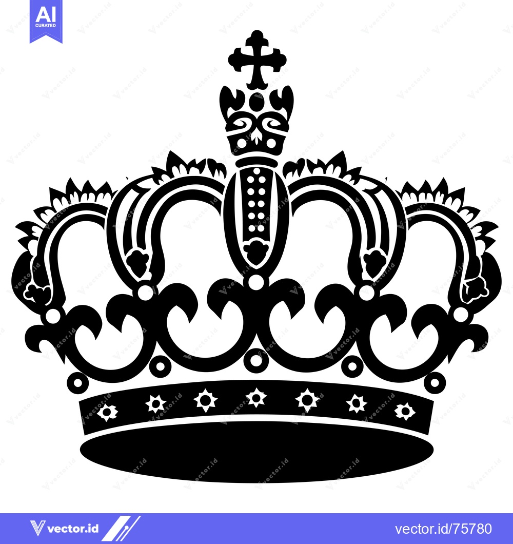 Premium Vector dari Black and White Ornate Crown with a Cross on Top
