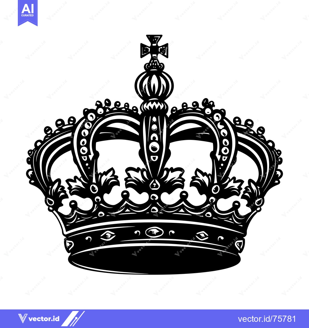 Premium Vector dari Black and White Illustration of an Ornate Crown with a Cross on Top